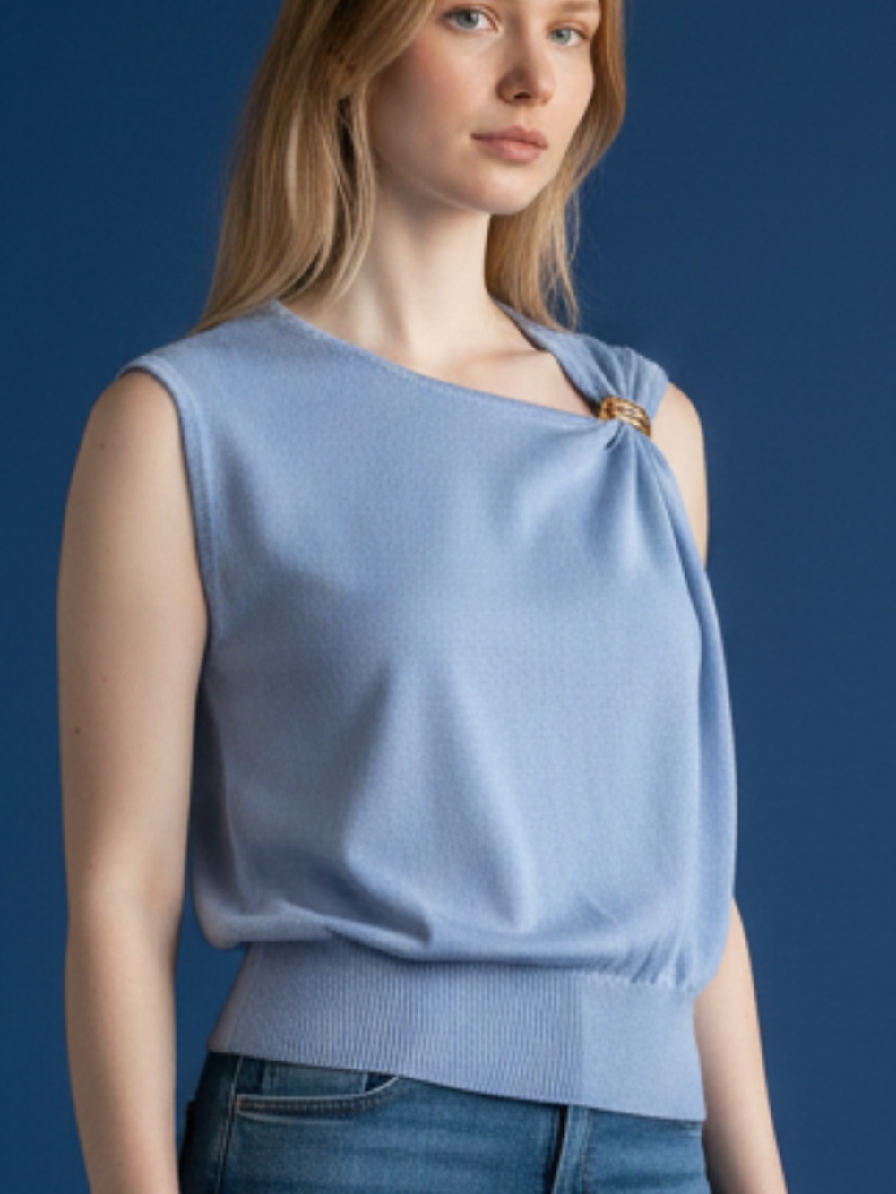 Sleeveless Light Blue Knot-Detail Women's Top